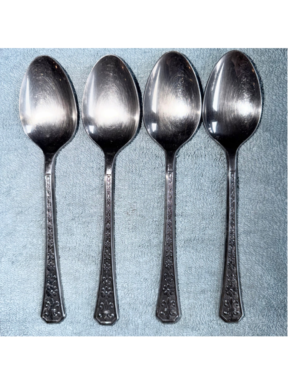 Vintage Interpur FLORENZ Stainless 8 Petal Textured Silverware Tablespoons Set/4